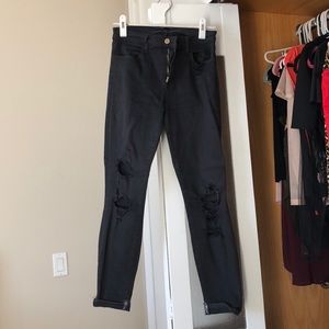 J Brand High Wasted Black Ripped Knee Skinnies